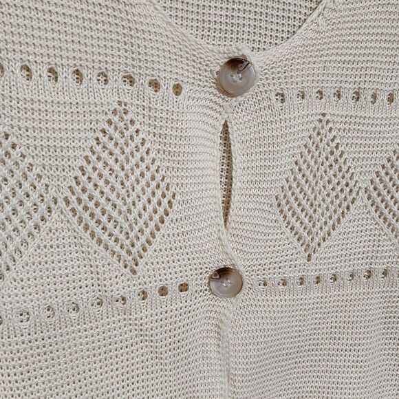 Cream Knit Vest Top M Button Loose Knit Boho Western Country Cowgirl Festival - Picture 3 of 4